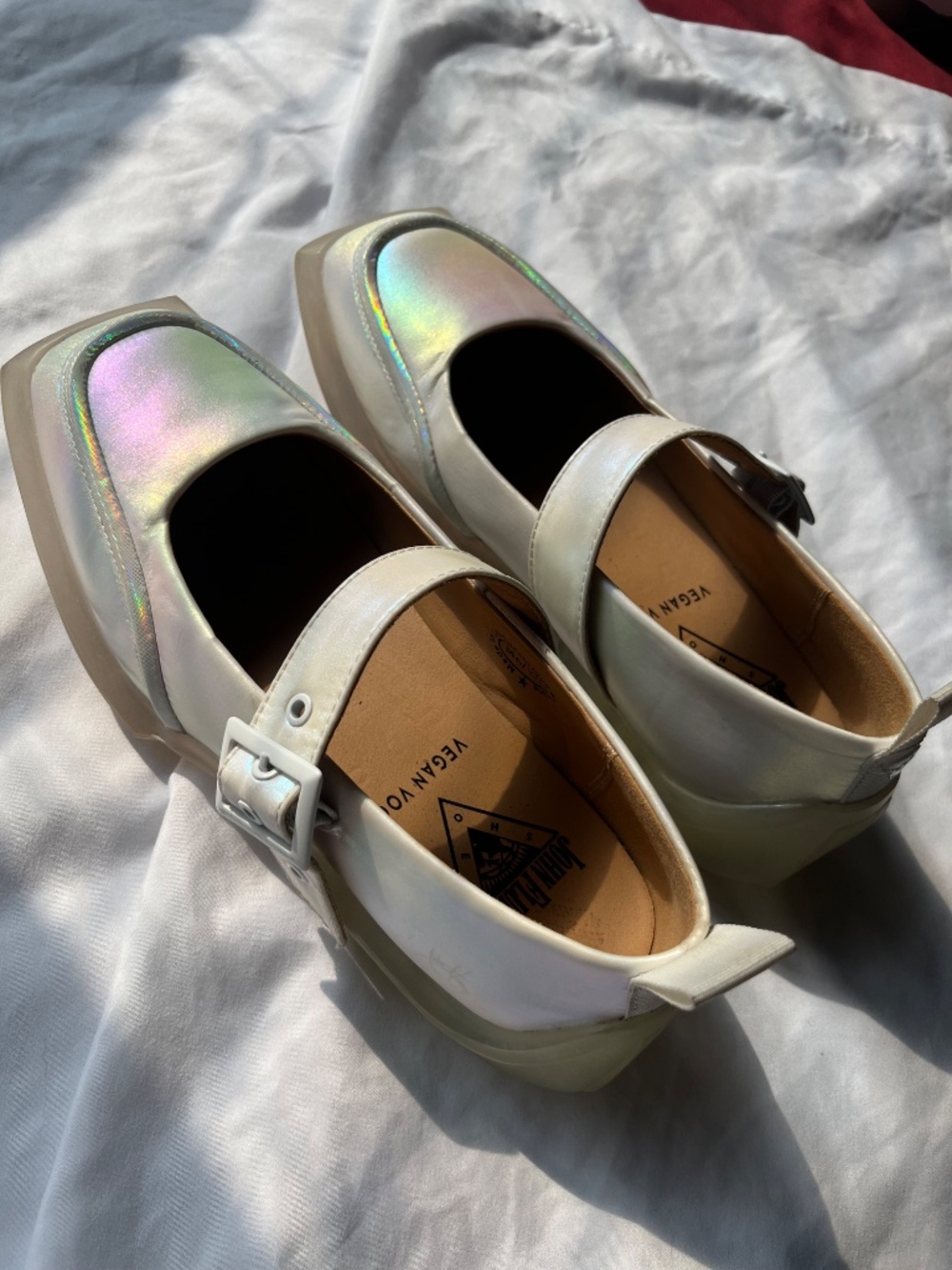 Tayler iridescent white Mary Jane urban angel flats